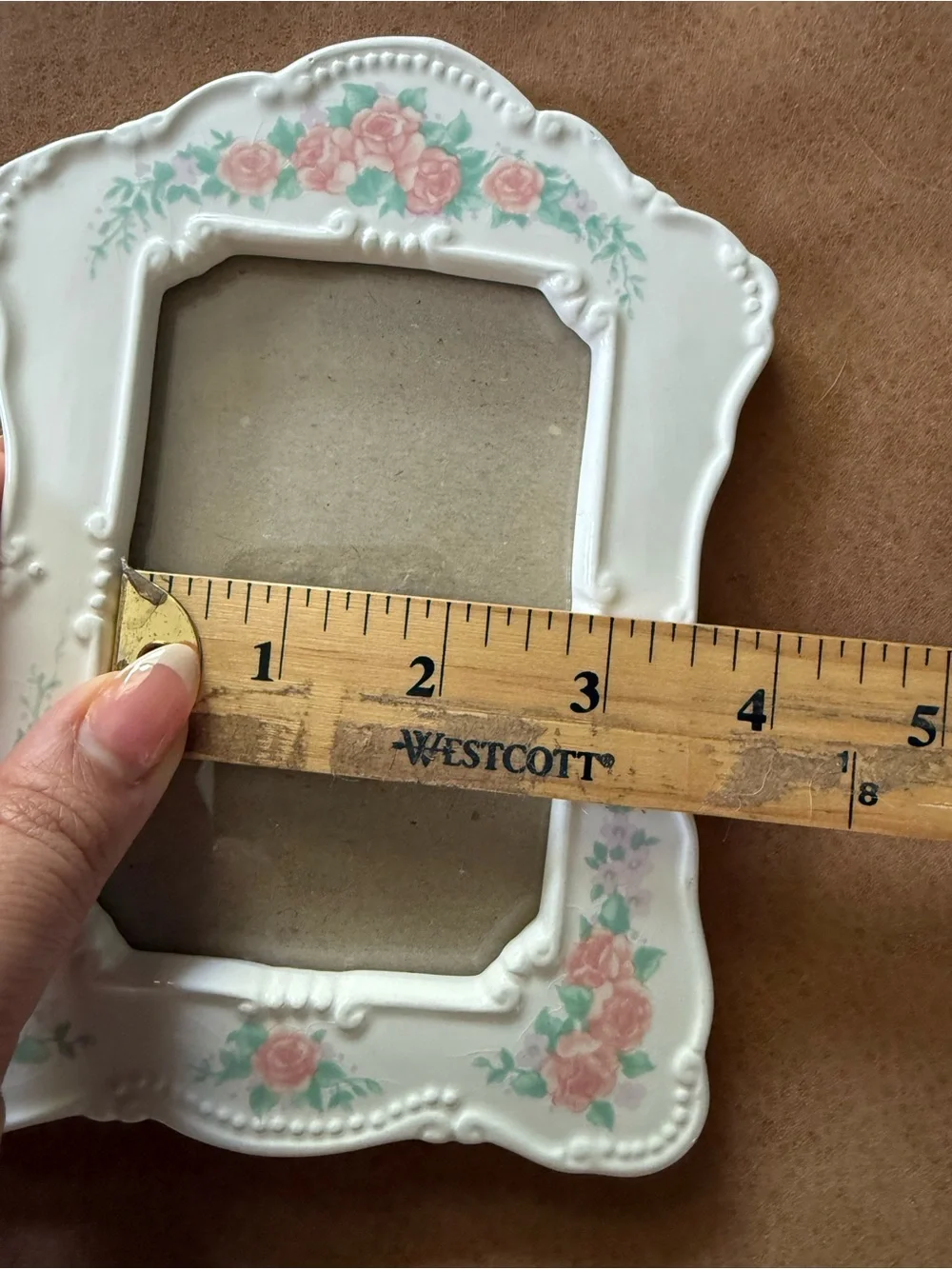Vintage Ceramic Floral Pic Frame White Pink Green Tabletop Coquette Cottagecore